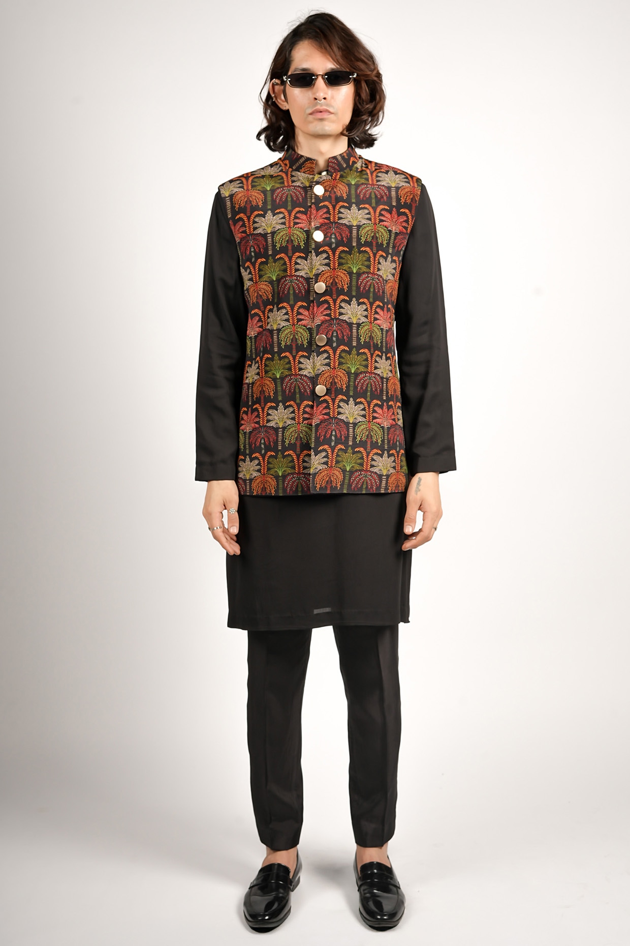 Sva By Sonam & Paras Modi Black Crepe Embroidered Bundi Jacket Set