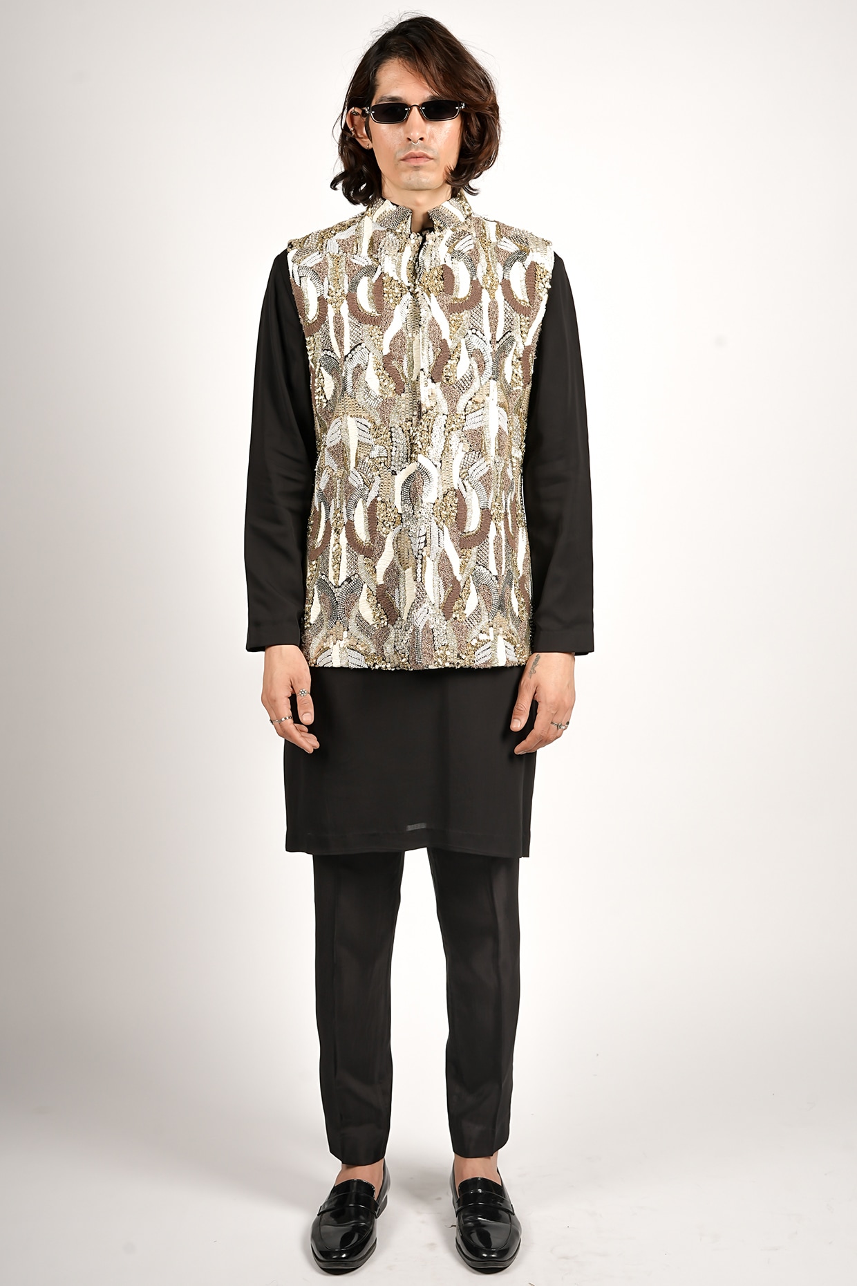 Sva By Sonam & Paras Modi Black Silk Embellished Bundi Jacket Set