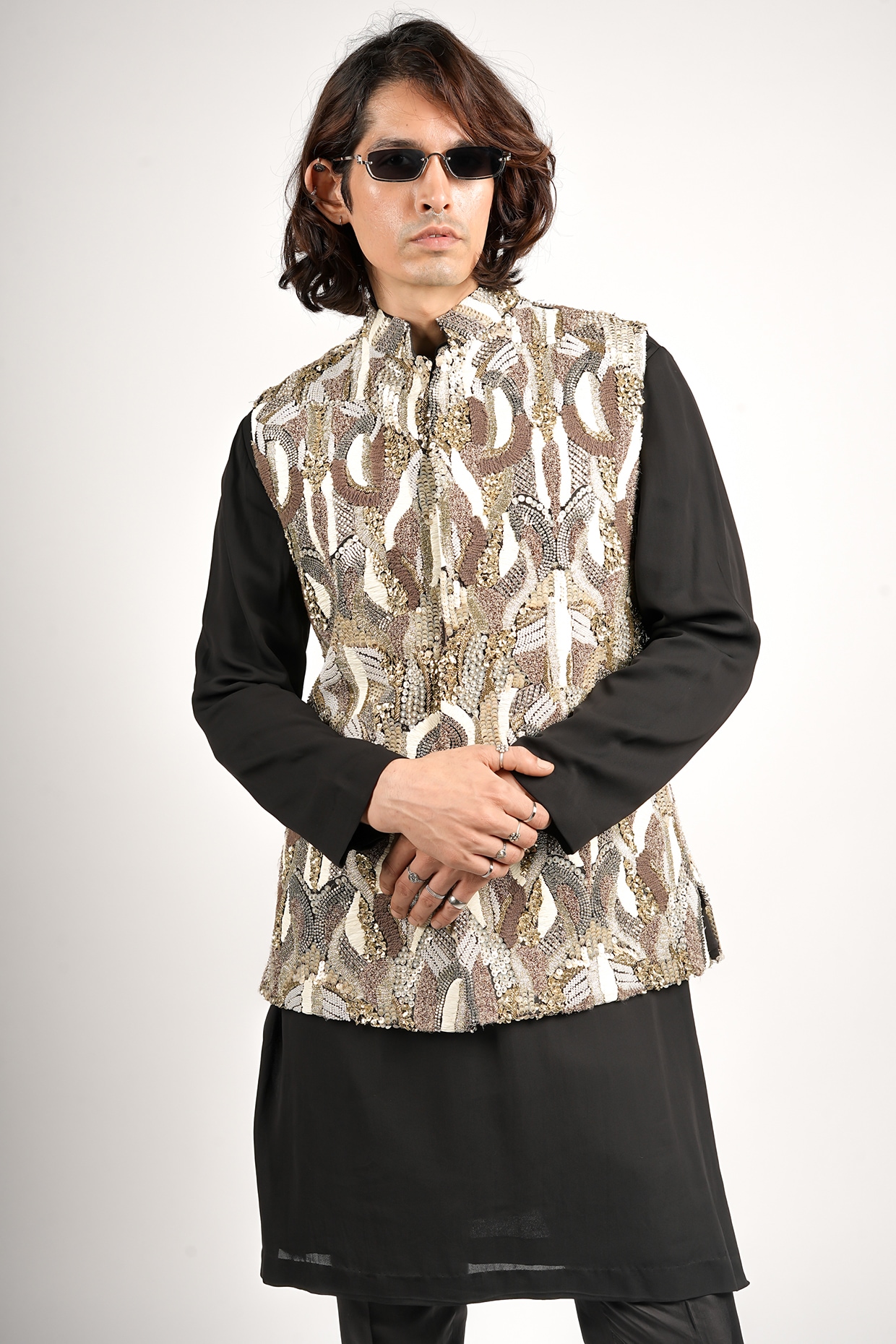 Sva By Sonam & Paras Modi Black Silk Embellished Bundi Jacket