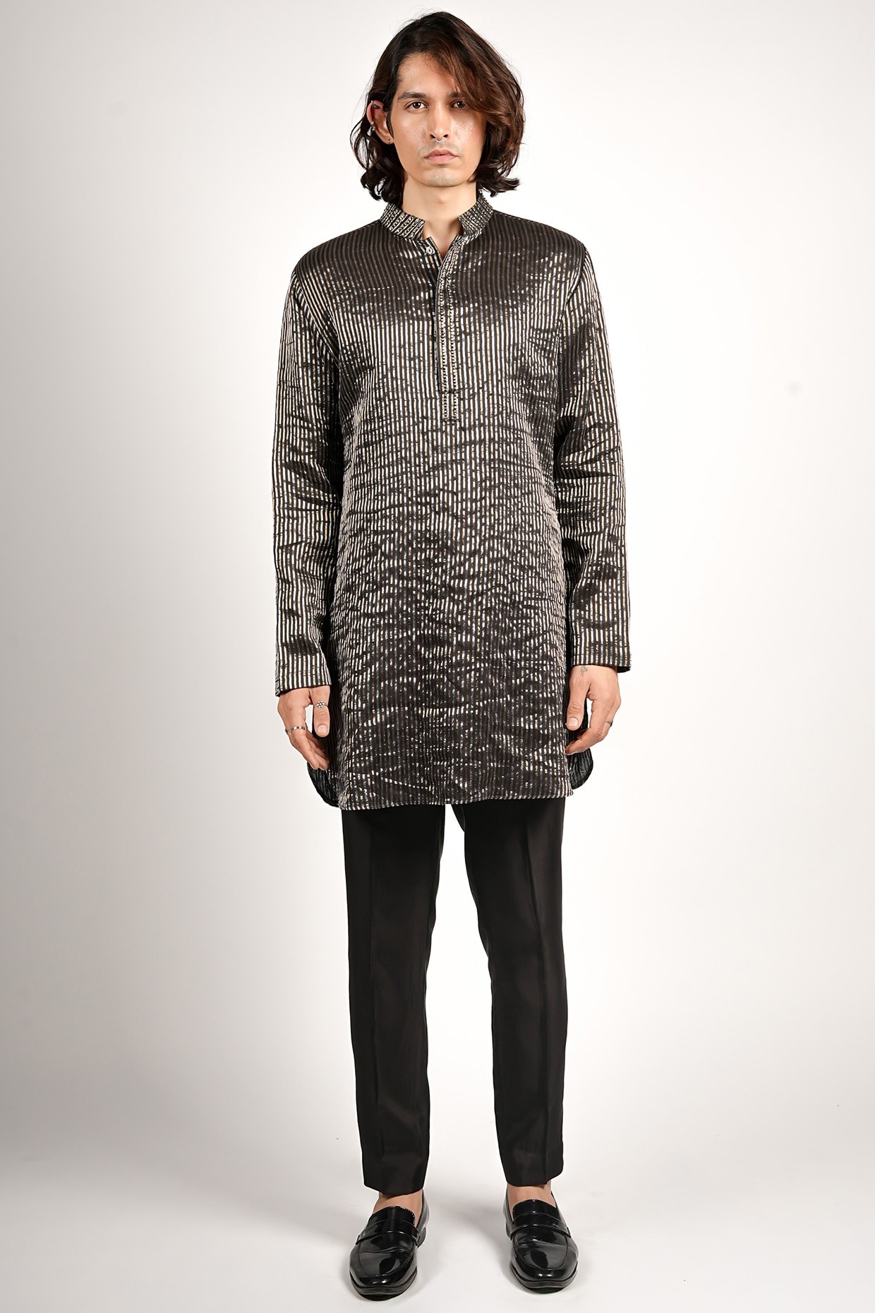 Sva By Sonam & Paras Modi Black Silk & Chanderi Kurta Set