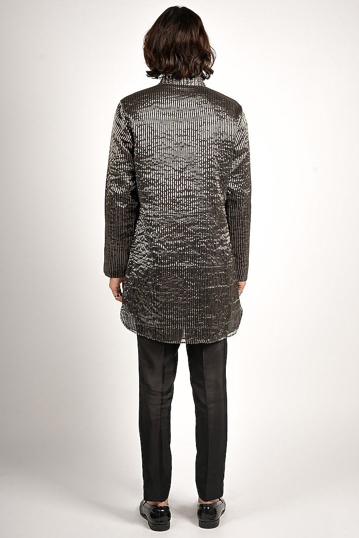 Black Silk & Chanderi Kurta Set by Sva By Sonam & Paras Modi Men at Pernia's Pop Up Shop