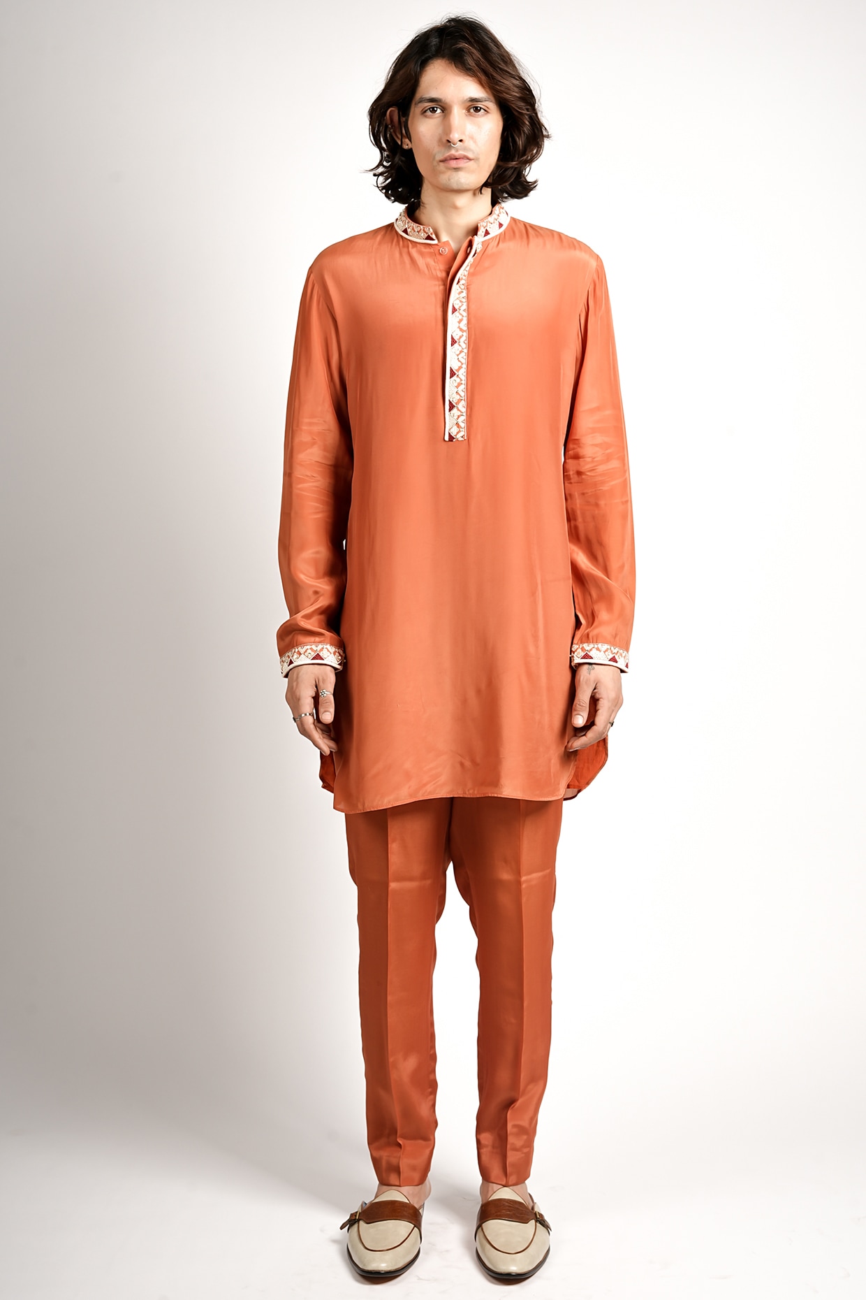 Sva By Sonam & Paras Modi Rust Orange Silk Embroidered Kurta Set