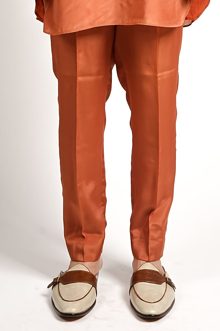Rust Orange Silk Embroidered Kurta Set by Sva By Sonam & Paras Modi Men at Pernia's Pop Up Shop