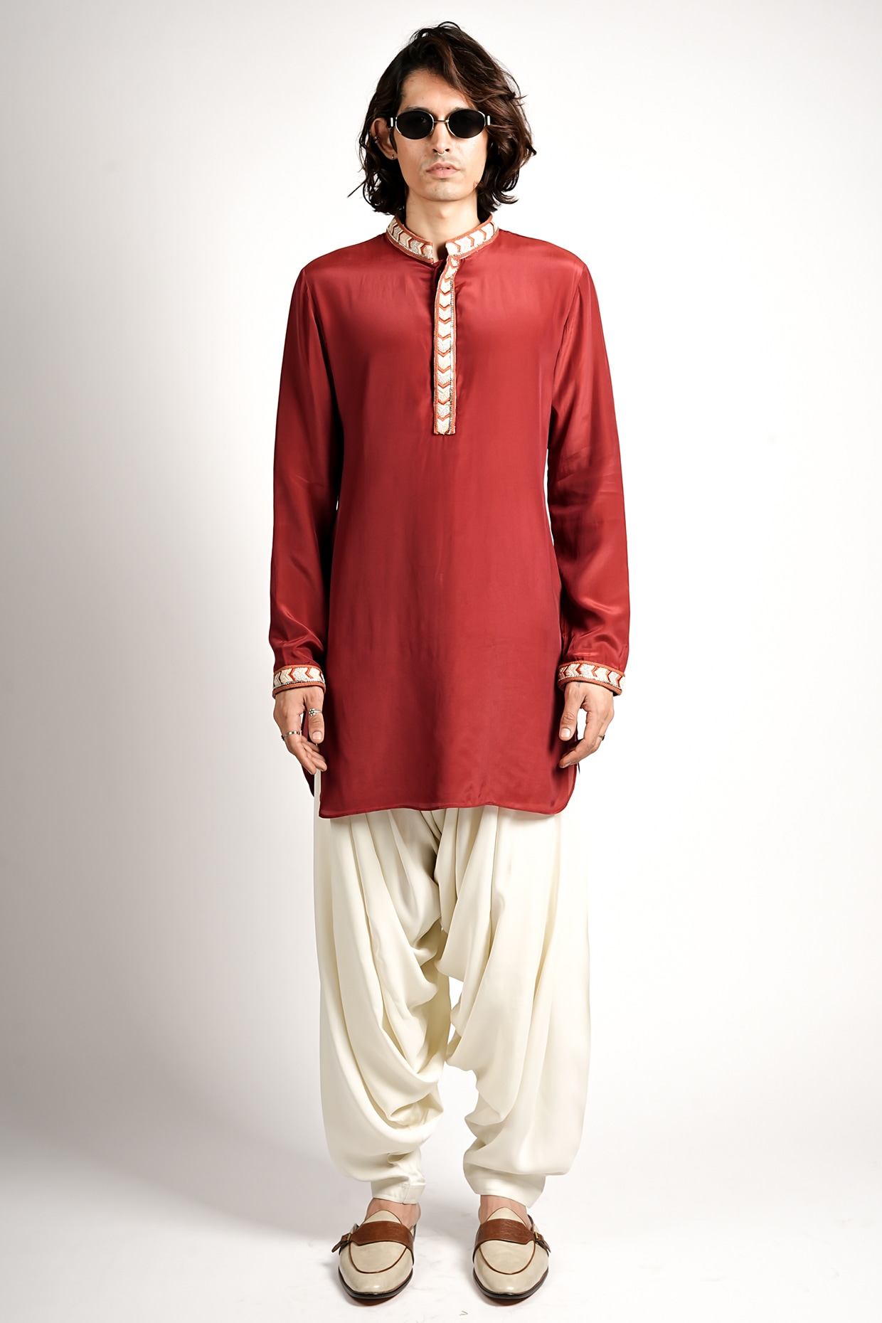 Sva By Sonam & Paras Modi Maroon Crepe Embroidered Kurta Set