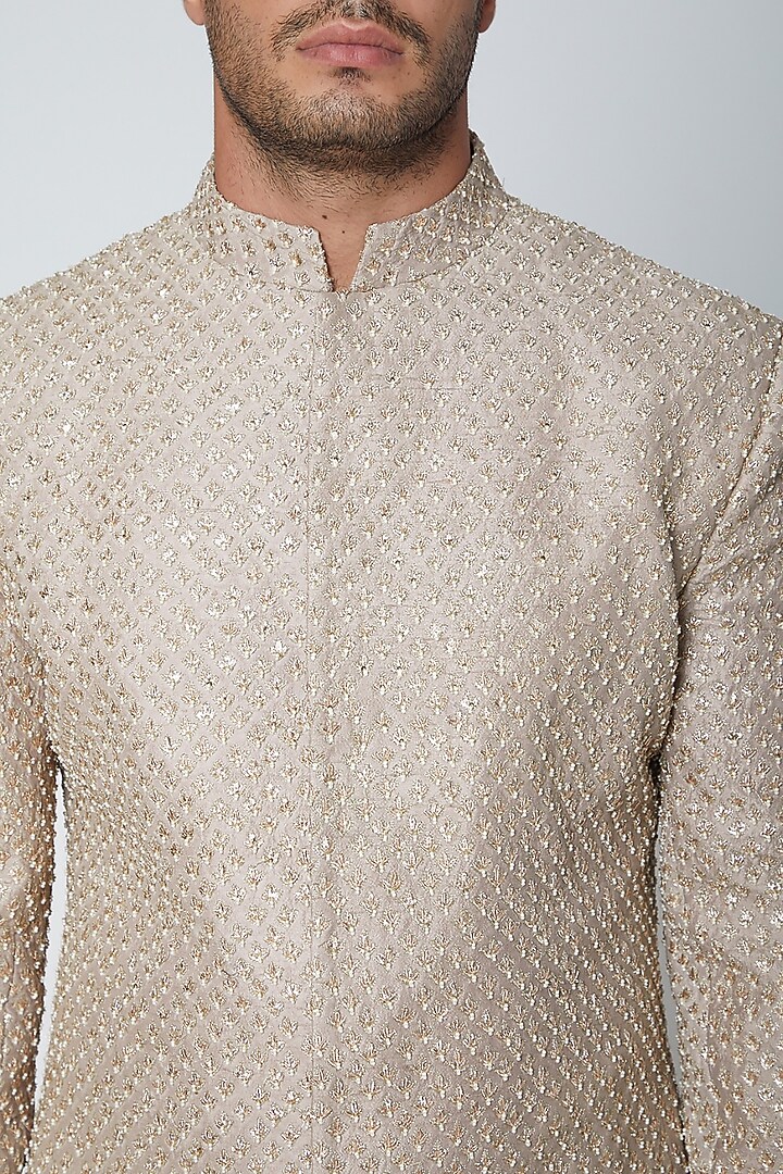 Grey Embroidered Groom Sherwani by SVA BY SONAM & PARAS MODI Men at Pernia's Pop Up Shop