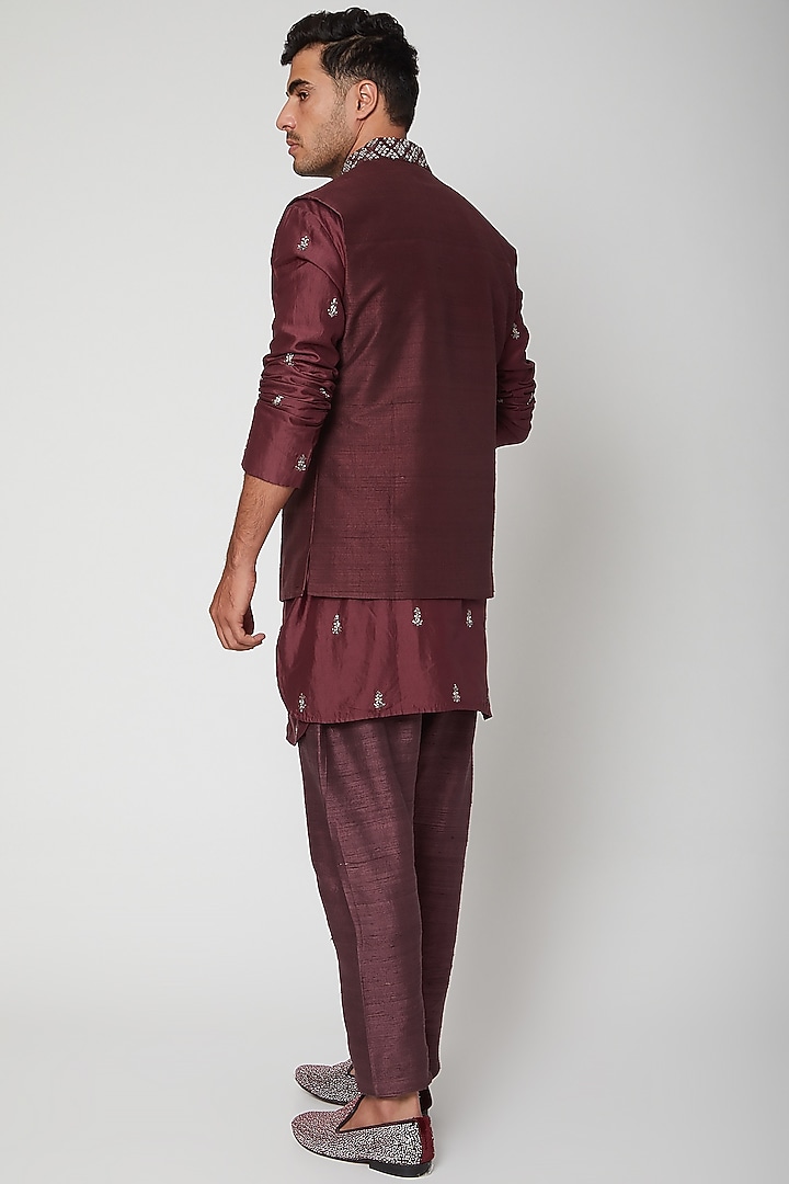 Merlot Maroon Embellished Bundi Jacket by SVA BY SONAM & PARAS MODI Men at Pernia's Pop Up Shop