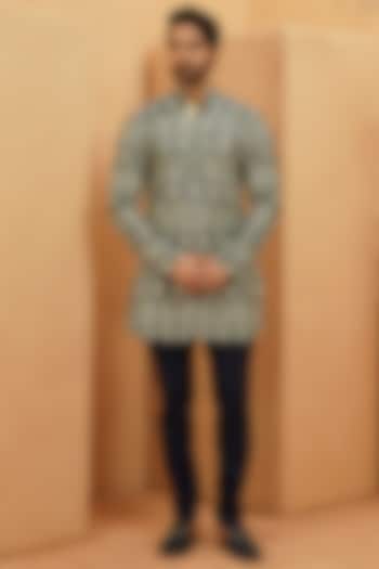 Ivory Silk Geometric Embellished Kurta Set by Sva By Sonam & Paras Modi Men at Pernia's Pop Up Shop