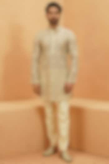 Ivory Organza Thread Embroidered Sheer Kurta Set by Sva By Sonam & Paras Modi Men at Pernia's Pop Up Shop