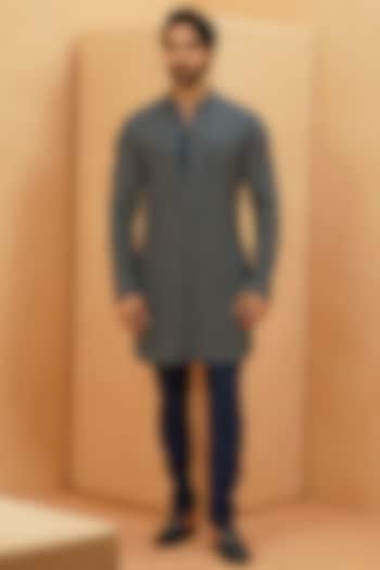 Midnight Blue Lucknowi Embellished Kurta Set by Sva By Sonam & Paras Modi Men at Pernia's Pop Up Shop