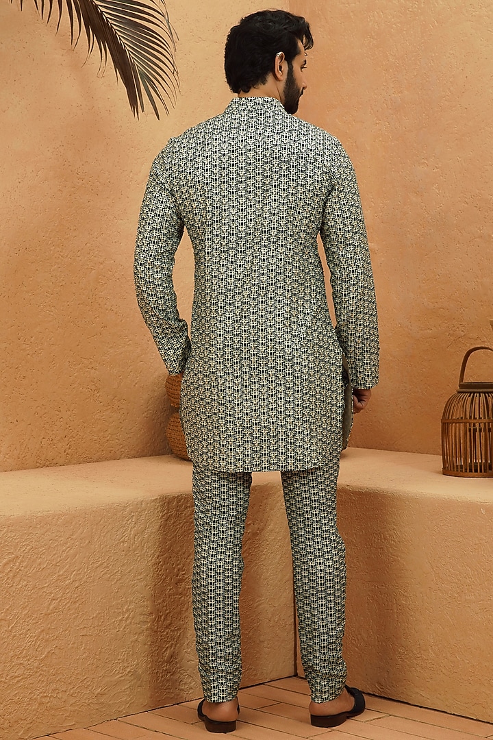 Multi-Colored Crepe Printed & Embellished Structured Kurta Set by Sva By Sonam & Paras Modi Men at Pernia's Pop Up Shop