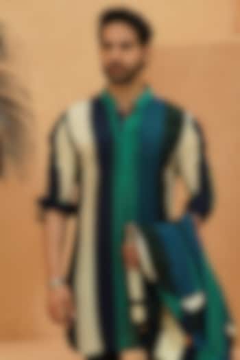 Multi-Colored Crepe Striped Kurta by Sva By Sonam & Paras Modi Men
