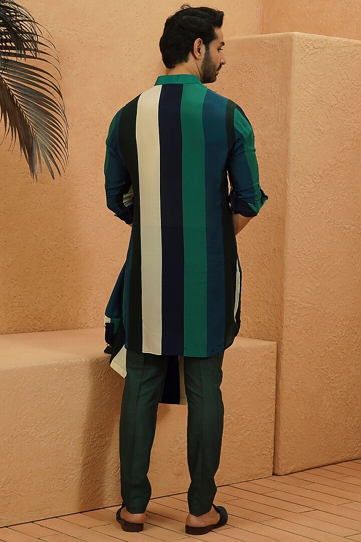 Multi-Colored Crepe Striped Kurta by Sva By Sonam & Paras Modi Men at Pernia's Pop Up Shop