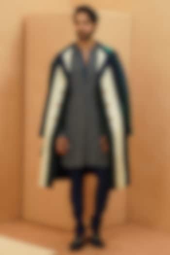 Multi-Colored Crepe Striped Trench Coat by Sva By Sonam & Paras Modi Men
