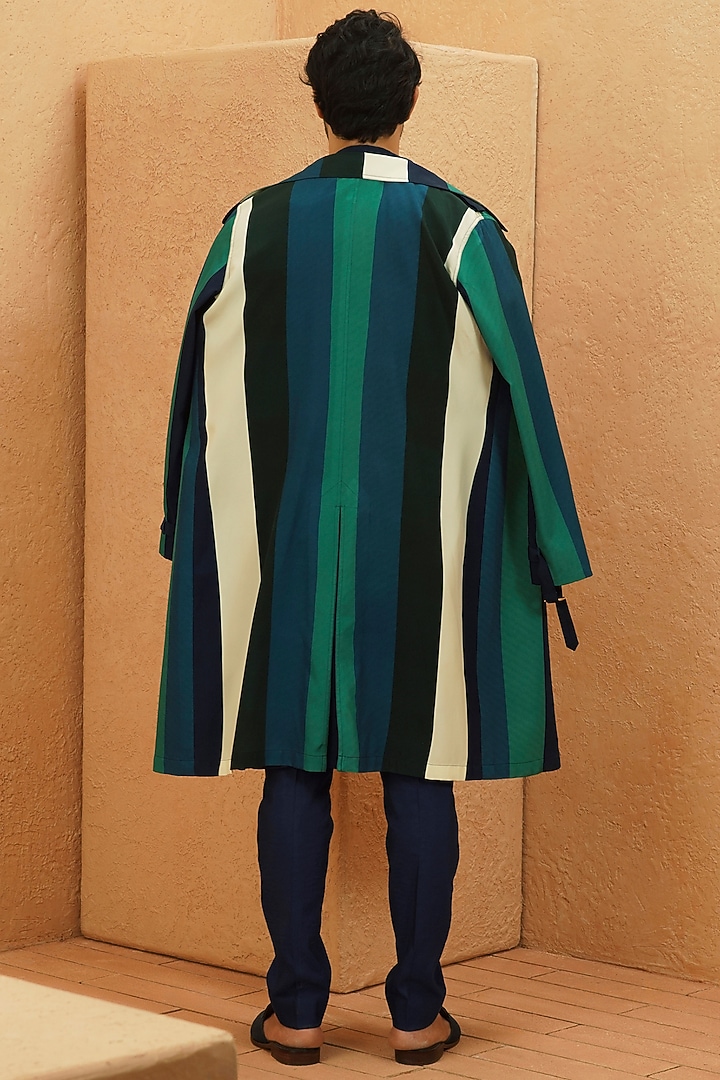 Multi-Colored Crepe Striped Trench Coat by Sva By Sonam & Paras Modi Men at Pernia's Pop Up Shop