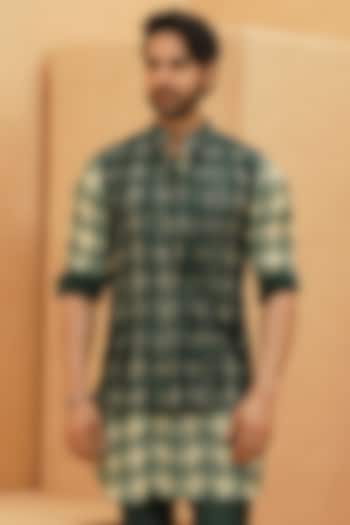 Emerald Silk & Crepe Cutwork Bundi Jacket by Sva By Sonam & Paras Modi Men