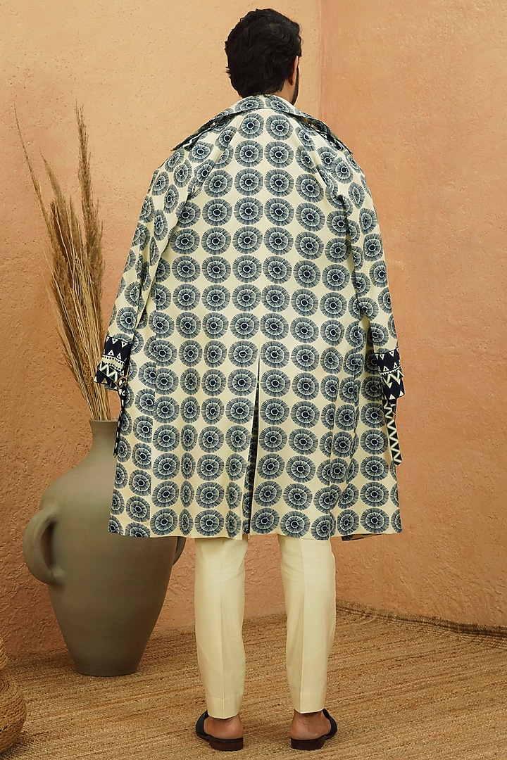 Midnight Blue Crepe Trench Coat by Sva By Sonam & Paras Modi Men at Pernia's Pop Up Shop