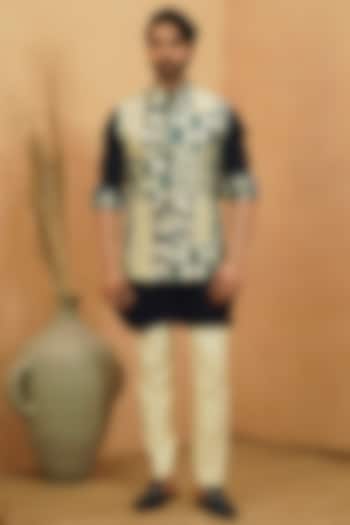 Multi-Colored Silk Printed Patch Work Bundi Jacket Set by Sva By Sonam & Paras Modi Men