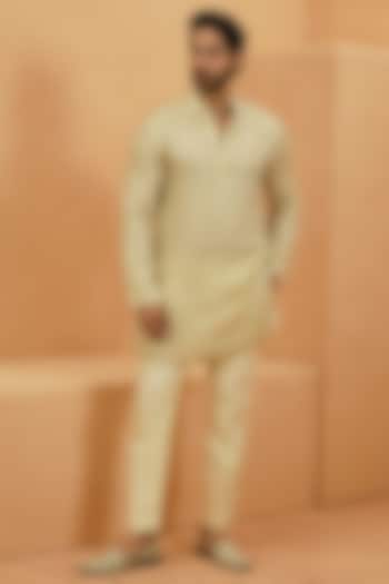 Ivory Silk Embellished Kurta Set by Sva By Sonam & Paras Modi Men