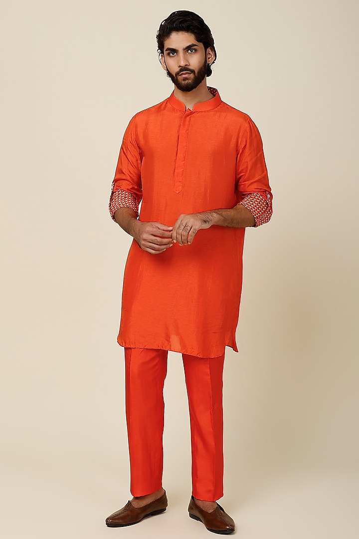 Orange Printed Kurta by Sva By Sonam & Paras Modi Men