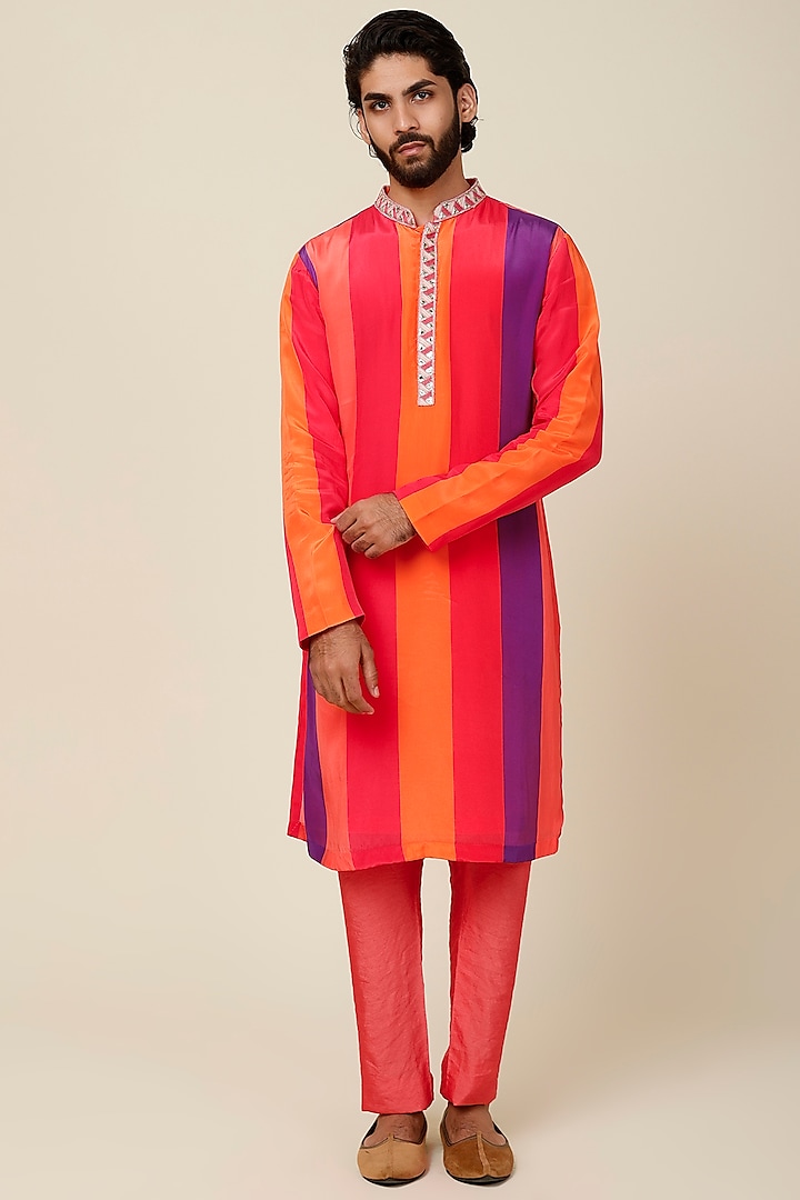 Multi-Coloured Printed & Embroidered kurta Set by Sva By Sonam & Paras Modi Men
