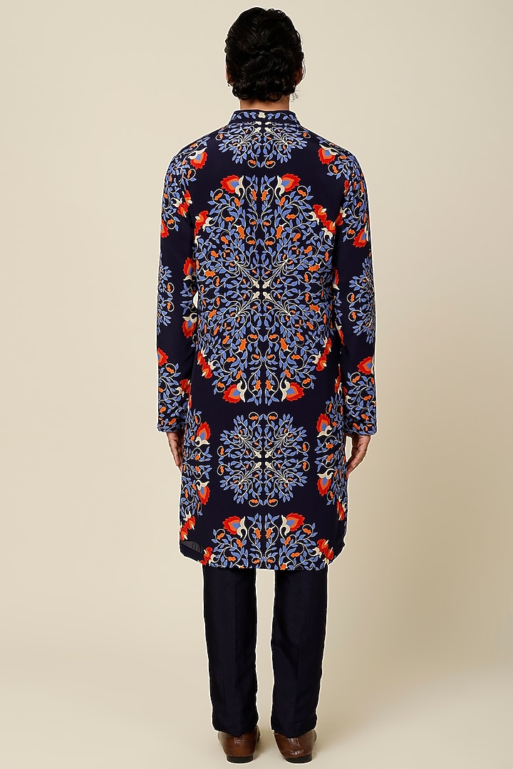 Cobalt Blue Printed Kurta Set by Sva By Sonam & Paras Modi Men at Pernia's Pop Up Shop