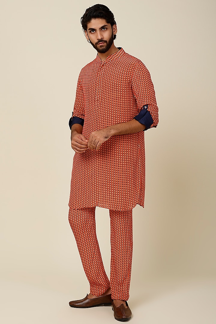 Orange Digital Printed Kurta by Sva By Sonam & Paras Modi Men