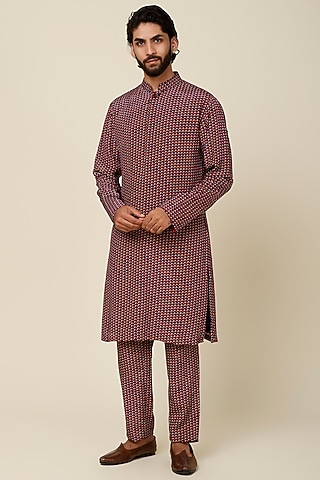 Cobalt Blue Digital Printed Kurta Set by Sva By Sonam & Paras Modi Men