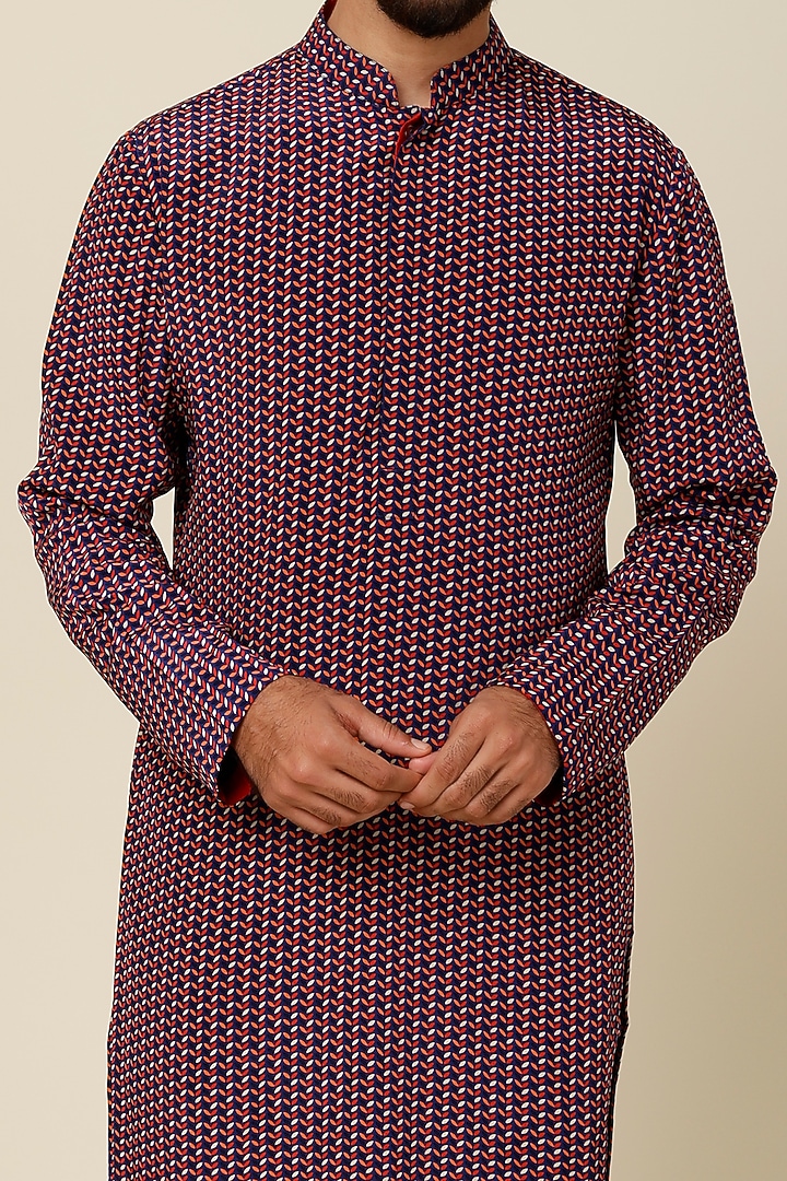 Cobalt Blue Digital Printed Kurta Set by Sva By Sonam & Paras Modi Men at Pernia's Pop Up Shop