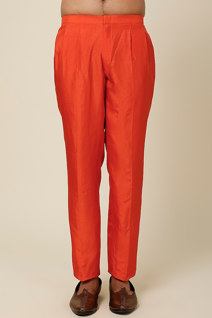 Orange Crepe Silk leaf Printed Kurta by Sva By Sonam & Paras Modi Men at Pernia's Pop Up Shop