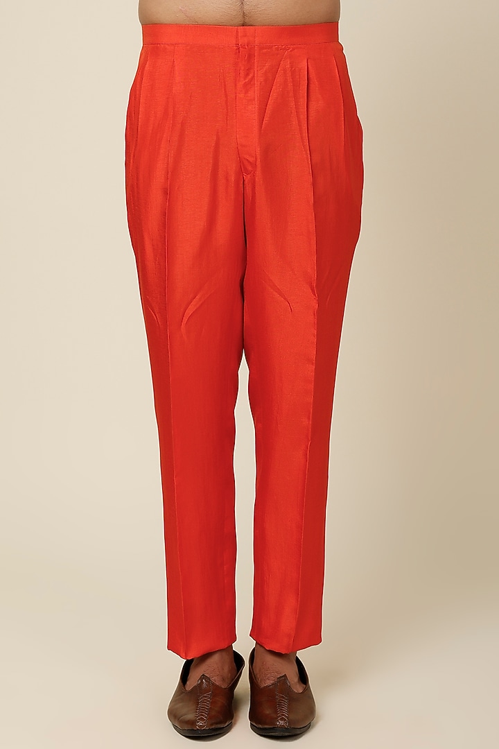 Orange Silk Embroidered Kurta Set by Sva By Sonam & Paras Modi Men at Pernia's Pop Up Shop