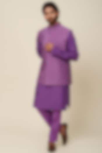 Purple Embroidered Bundi Jacket by Sva By Sonam & Paras Modi Men