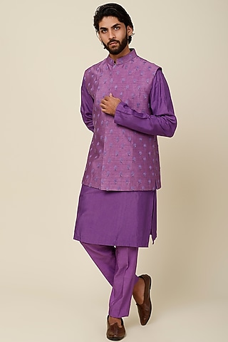 Purple Embroidered Bundi Jacket by Sva By Sonam & Paras Modi Men