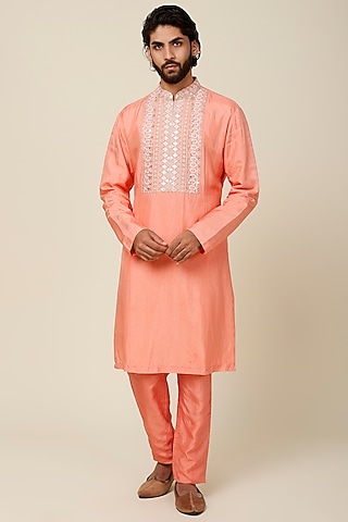 Coral Embroidered kurta Set by Sva By Sonam & Paras Modi Men