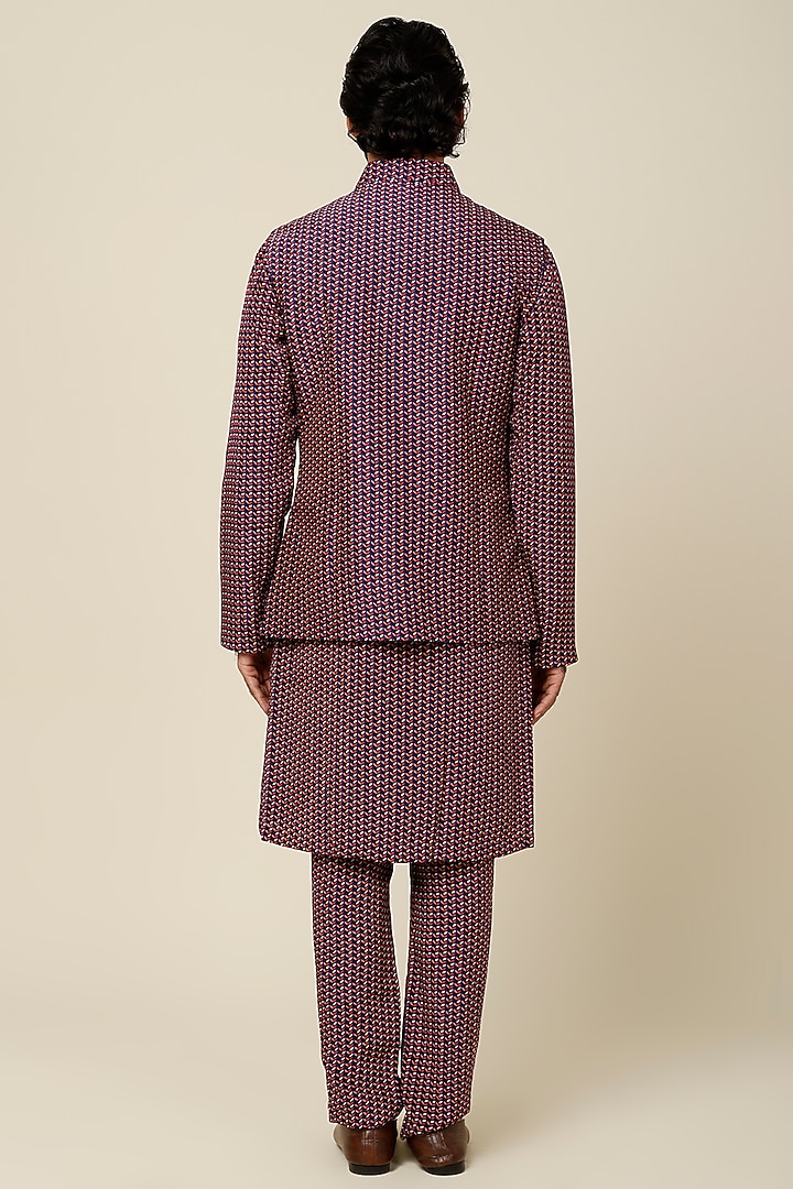 Cobalt Blue Crepe Silk Reversible Digital Printed Bundi Jacket by Sva By Sonam & Paras Modi Men at Pernia's Pop Up Shop