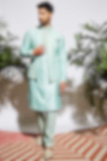 Mint Silk Embroidered Bundi Jacket by SVA BY SONAM & PARAS MODI Men at Pernia's Pop Up Shop