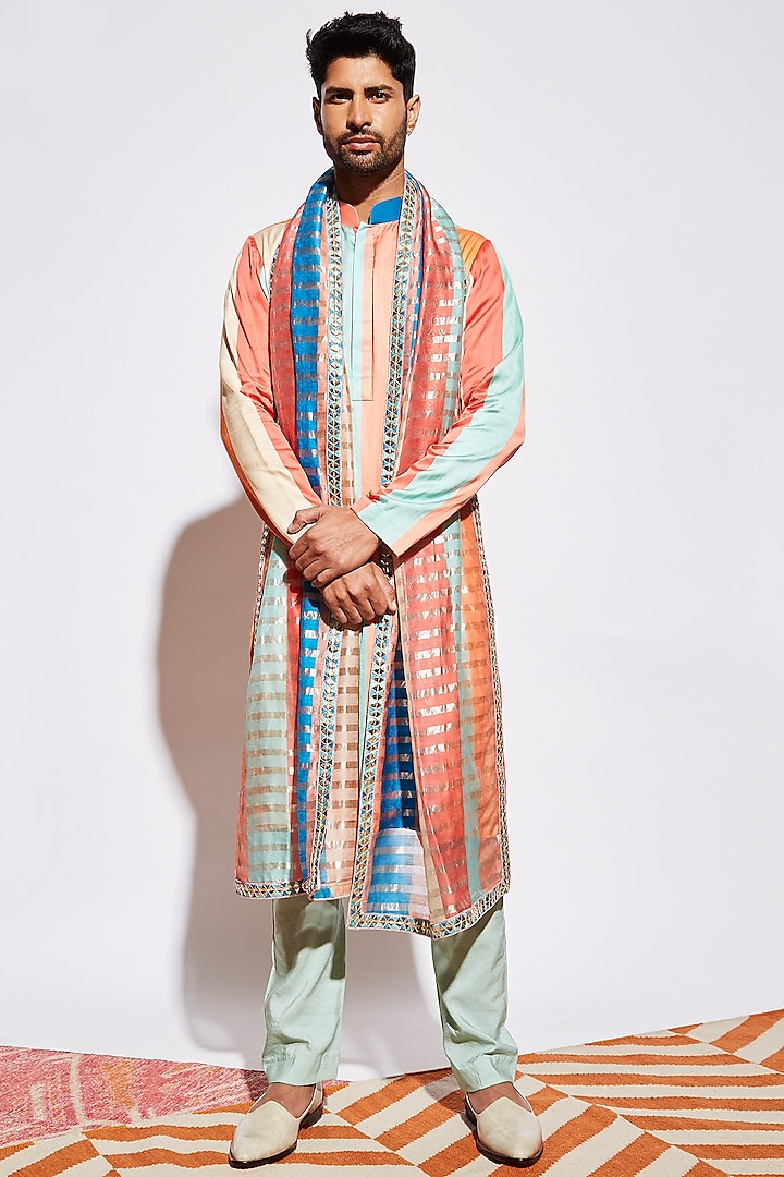 Multi-Colored Striped Dupatta by Sva By Sonam & Paras Modi Men