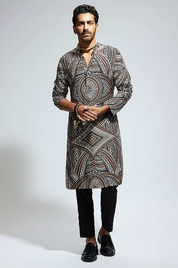 Brown Crepe Kurta Set by Sva By Sonam & Paras Modi Men at Pernia's Pop Up Shop