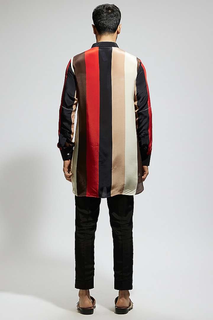 Orange Striped Crepe Kurta by Sva By Sonam & Paras Modi Men at Pernia's Pop Up Shop