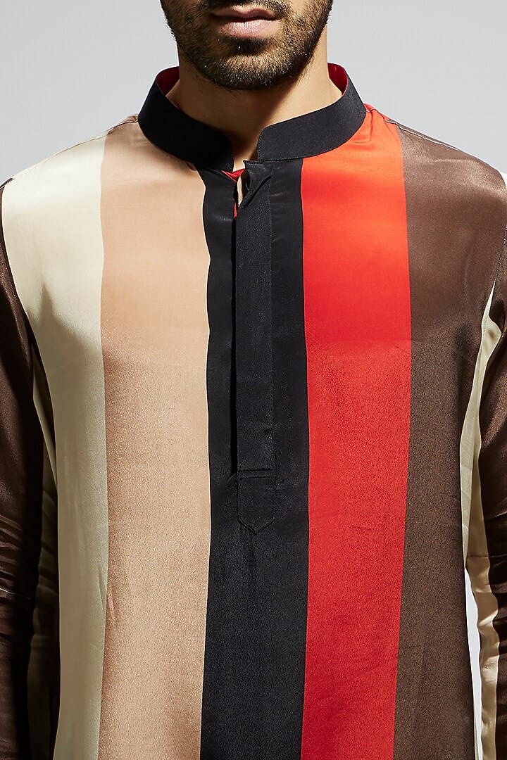 Orange Striped Crepe Kurta by Sva By Sonam & Paras Modi Men at Pernia's Pop Up Shop