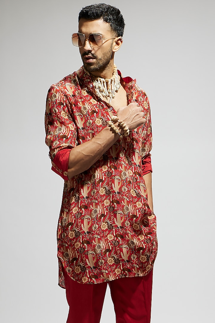 Orange Crepe Kurta by Sva By Sonam & Paras Modi Men at Pernia's Pop Up Shop