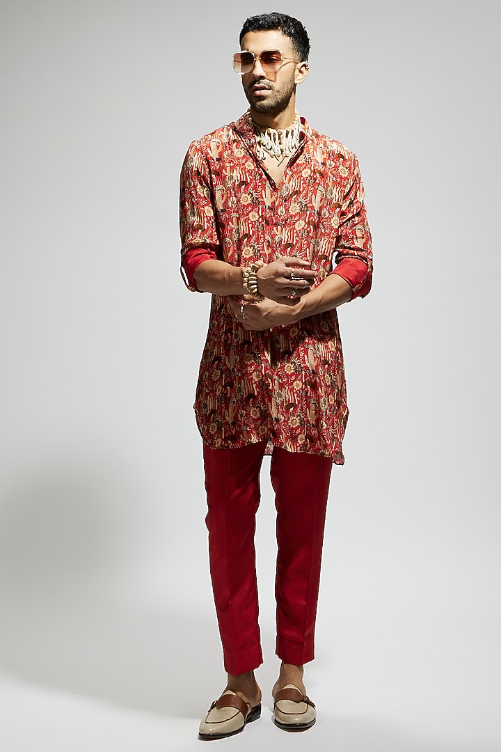 Orange Crepe Kurta by Sva By Sonam & Paras Modi Men at Pernia's Pop Up Shop
