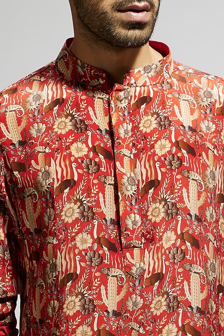 Orange Crepe Kurta by Sva By Sonam & Paras Modi Men at Pernia's Pop Up Shop