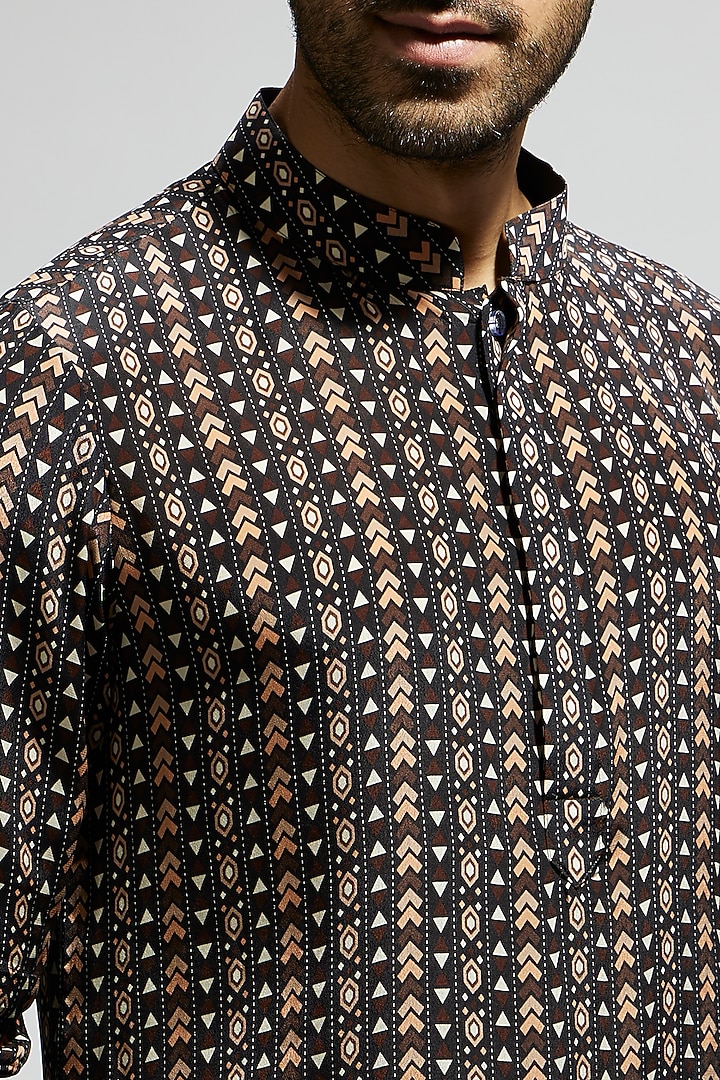 Black Crepe Boho Printed Kurta by Sva By Sonam & Paras Modi Men at Pernia's Pop Up Shop