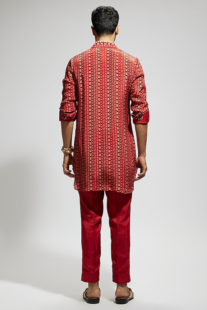 Orange Crepe Boho Printed Kurta by Sva By Sonam & Paras Modi Men at Pernia's Pop Up Shop