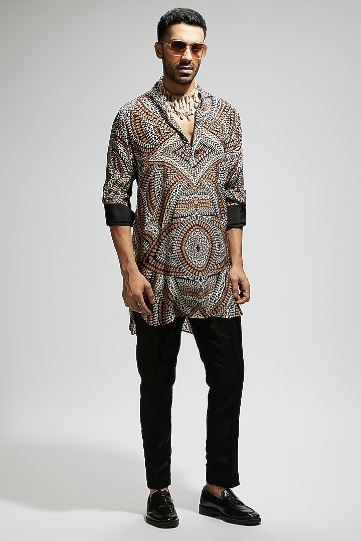 Brown Crepe Printed Kurta by Sva By Sonam & Paras Modi Men at Pernia's Pop Up Shop