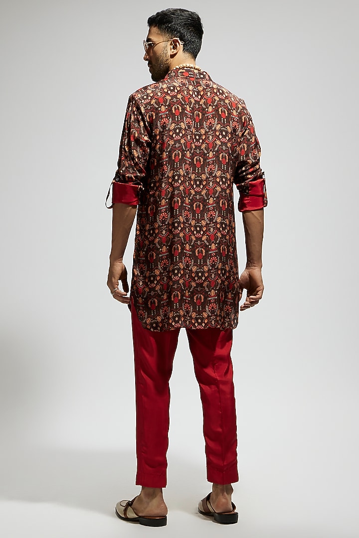 Grey Crepe Jaal Printed Kurta by Sva By Sonam & Paras Modi Men at Pernia's Pop Up Shop