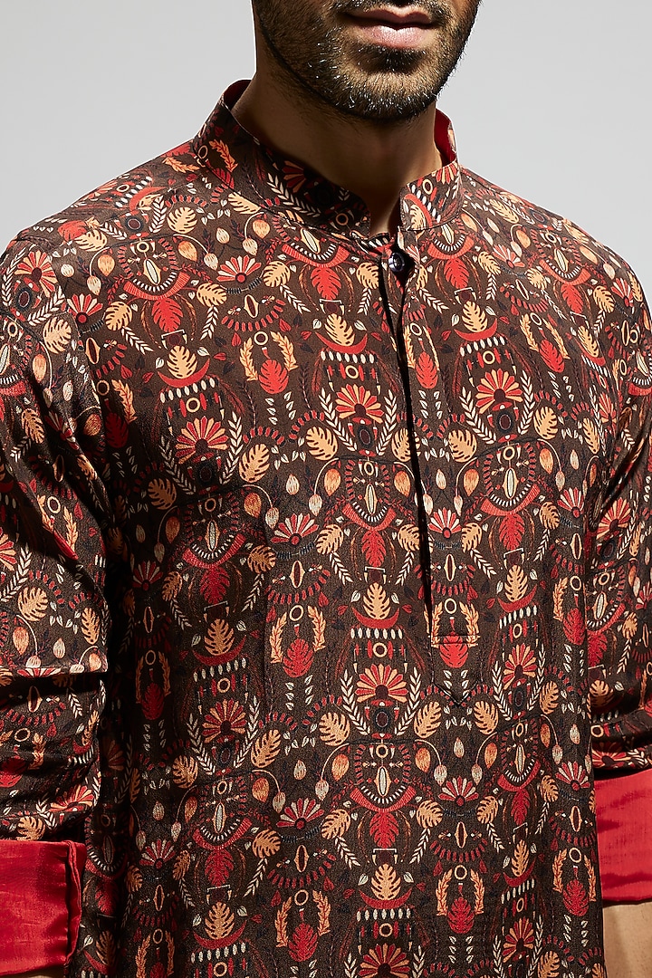 Grey Crepe Jaal Printed Kurta by Sva By Sonam & Paras Modi Men at Pernia's Pop Up Shop
