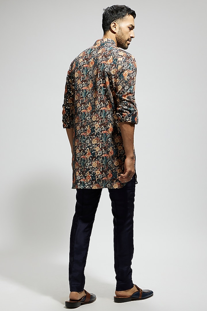 Blue Crepe Jaal Embellished Kurta by Sva By Sonam & Paras Modi Men at Pernia's Pop Up Shop