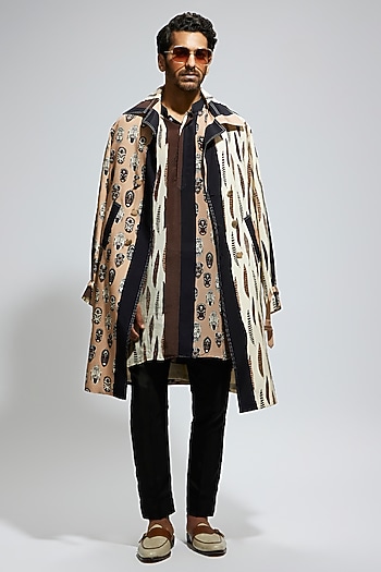 Ivory & Black Silk Trench Coat by Sva By Sonam & Paras Modi Men at Pernia's Pop Up Shop