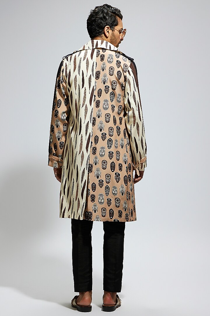 Ivory & Black Silk Trench Coat by Sva By Sonam & Paras Modi Men at Pernia's Pop Up Shop